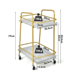 Servierwagen 2-Stöckiger Rollender Küchenwagen 36,5 x 60 x 82,5 cm Grau & Golden