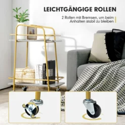 Servierwagen 2-Stöckiger Rollender Küchenwagen 36,5 x 60 x 82,5 cm Grau & Golden