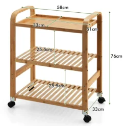Servierwagen 3-Stöckiger Rollwagen aus Bambus 58 x 33 x 76 cm Natur