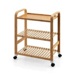 Servierwagen 3-Stöckiger Rollwagen aus Bambus 58 x 33 x 76 cm Natur
