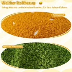 Süßes Katzenbett hamburgerförmiges Katzenhaus mit gepolstertem oberen Sitzplatz hängendem Plüschspielzeug Orange