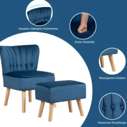 Sessel Armloser Sessel mit Ottomane Hautfreundlicher Polsterstuhl ohne Armlehnen aus Samt Blau