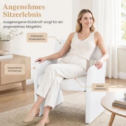 Sessel 2er Set Gepolsterter Relaxsessel Lesessel mit Atmungsaktivem Bezug 63 x 62 x 83 cm Weiß