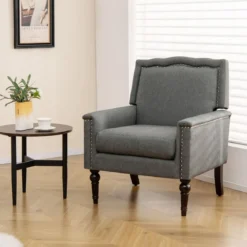 Sessel Lesesessel mit Dicker Polsterung Beinen aus massivem Gummiholz 74 x 78 x 90 cm Grau