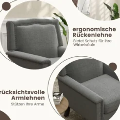 Sessel Lesesessel mit Dicker Polsterung Beinen aus massivem Gummiholz 74 x 78 x 90 cm Grau