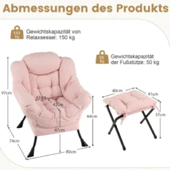 Sessel mit Armlehnen & Seitentasche & Fußstütze & Hocker Relaxsessel Loungesessel Fernsehsessel