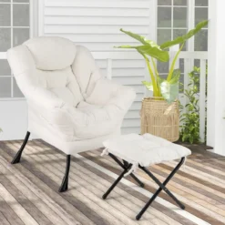 Sessel mit Armlehnen & Seitentasche & Fußstütze & Hocker Relaxsessel Loungesessel Fernsehsessel