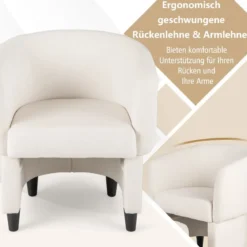 Sessel mit Fußhocker Gepolsterter Samtsessel Clubsessel Massivholz Beige
