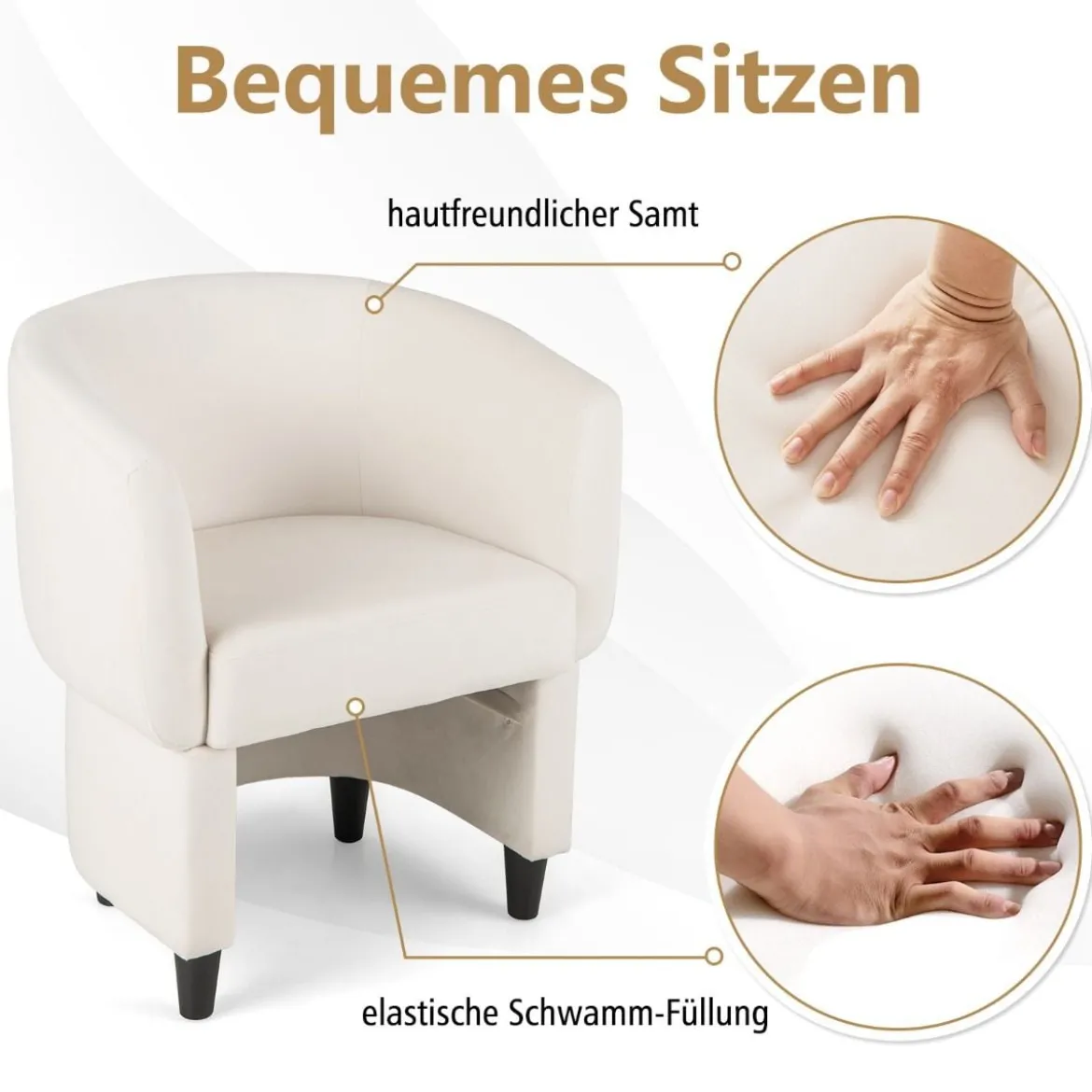 Sessel mit Fußhocker Gepolsterter Samtsessel Clubsessel Massivholz Beige