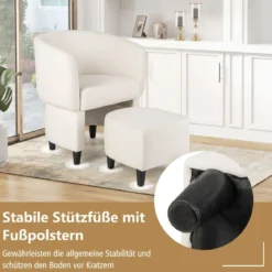 Sessel mit Fußhocker Gepolsterter Samtsessel Clubsessel Massivholz Beige