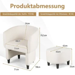 Sessel mit Fußhocker Gepolsterter Samtsessel Clubsessel Massivholz Beige