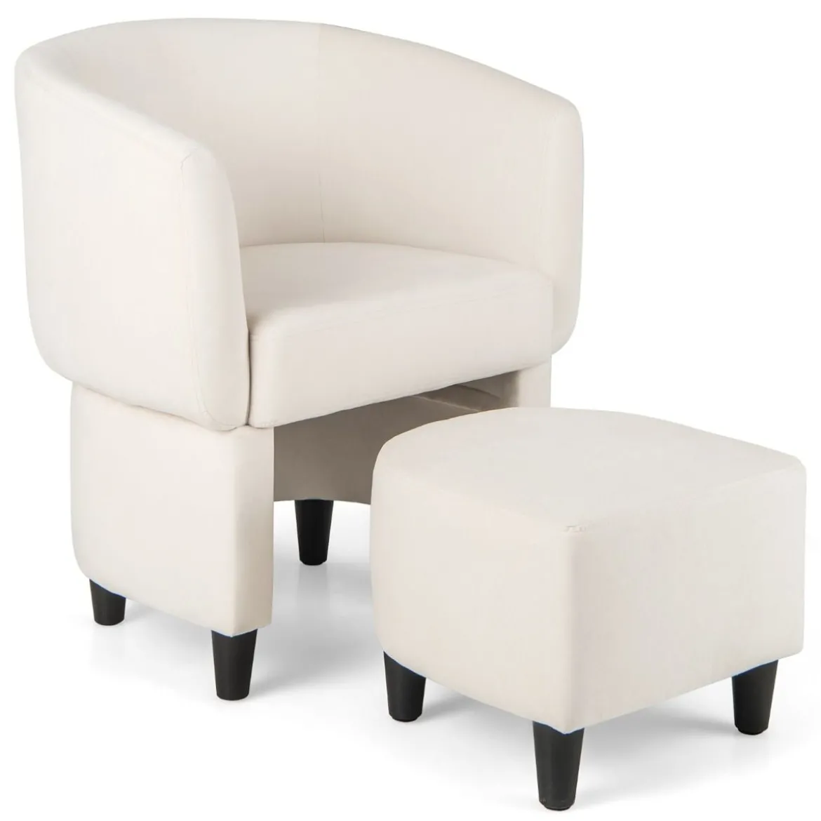 Sessel mit Fußhocker Gepolsterter Samtsessel Clubsessel Massivholz Beige
