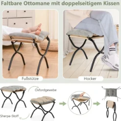 Sessel mit Hocker & Armlehnen & Seitentasche & Doppelseitiger Fußstütze Relaxsessel Grau