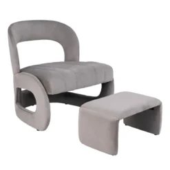 Sessel mit Hocker übergroßer Relaxsessel mit offenem Rücken und breiter Sitzfläche Grau