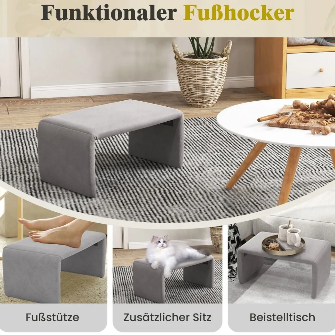 Sessel mit Hocker übergroßer Relaxsessel mit offenem Rücken und breiter Sitzfläche Grau