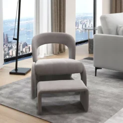 Sessel mit Hocker übergroßer Relaxsessel mit offenem Rücken und breiter Sitzfläche Grau