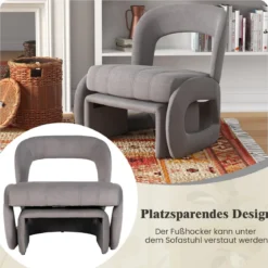 Sessel mit Hocker übergroßer Relaxsessel mit offenem Rücken und breiter Sitzfläche Grau