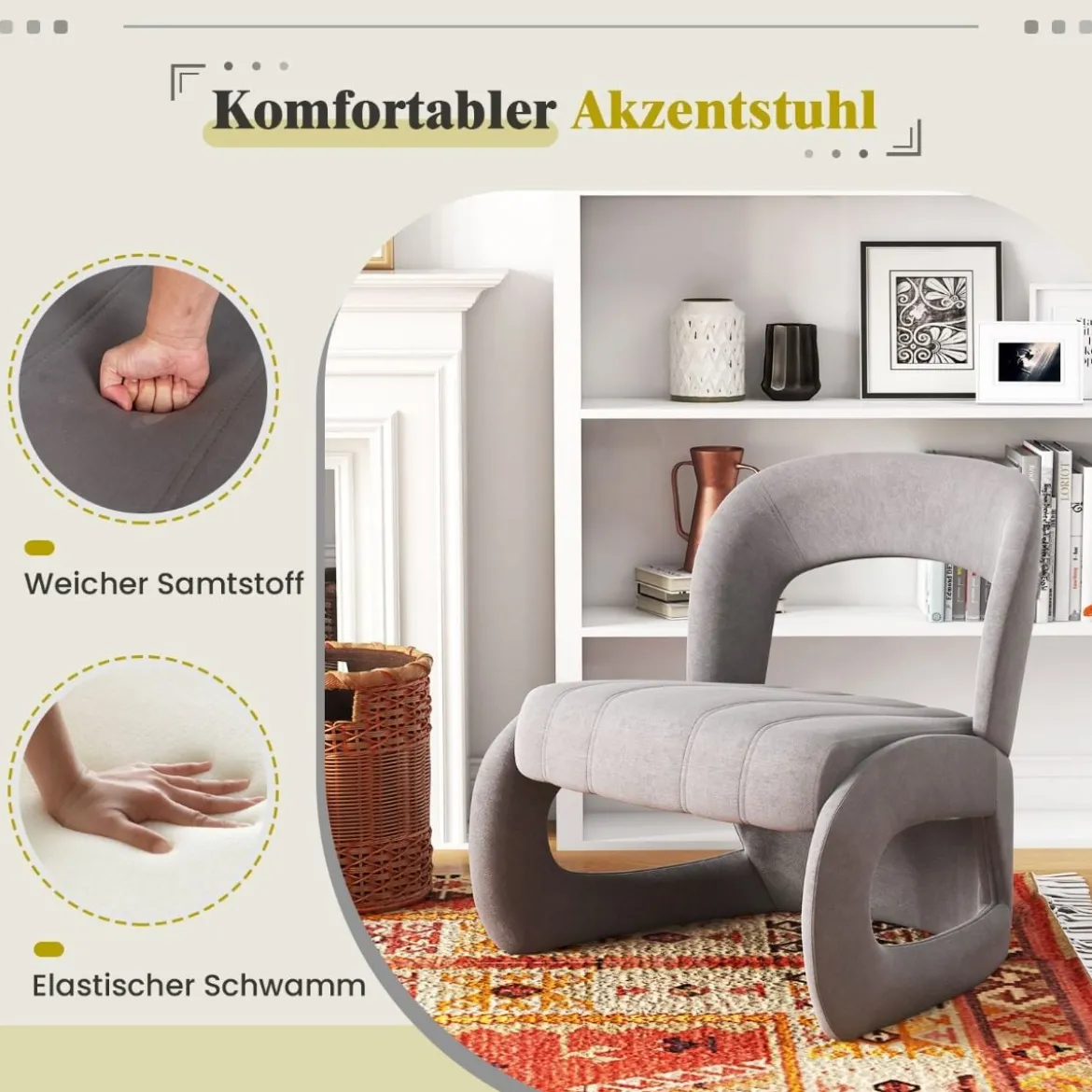 Sessel mit Hocker übergroßer Relaxsessel mit offenem Rücken und breiter Sitzfläche Grau
