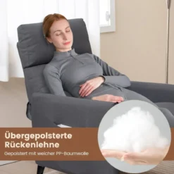 Sessel mit Liegefunktion & Verstellbarer Rückenlehne & Fußstütze & 2 Magazintaschen Dunkelgrau