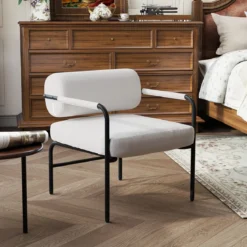 Sessel Modern Loungesessel Gepolsterter Akzentstuhl mit Armlehnen Einzelsessel Relaxsessel Weiß