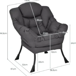 Sessel modern Relaxsessel mit Armlehnen & Seitentasche Freizeitsessel aus Polyestergewebe Ohrensessel für Wohnzimmer Grau