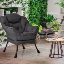 Sessel modern Relaxsessel mit Armlehnen & Seitentasche Freizeitsessel aus Polyestergewebe Ohrensessel für Wohnzimmer Grau