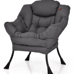 Sessel modern Relaxsessel mit Armlehnen & Seitentasche Freizeitsessel aus Polyestergewebe Ohrensessel für Wohnzimmer Grau