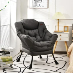 Sessel modern Relaxsessel mit Armlehnen & Seitentasche Freizeitsessel aus Polyestergewebe Ohrensessel für Wohnzimmer Grau