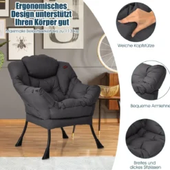 Sessel modern Relaxsessel mit Armlehnen & Seitentasche Freizeitsessel aus Polyestergewebe Ohrensessel für Wohnzimmer Grau