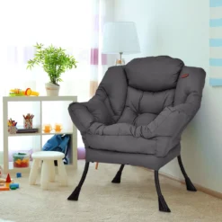 Sessel modern Relaxsessel mit Armlehnen & Seitentasche Freizeitsessel aus Polyestergewebe Ohrensessel für Wohnzimmer Grau