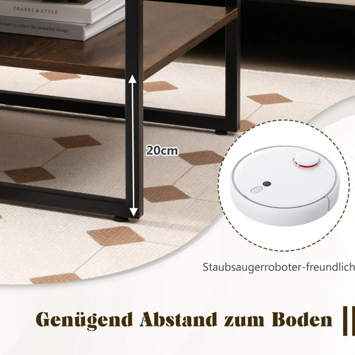 Set aus 2 Beistelltischen 2er Set Couchtisch mit Offenem Ablagefach Braun