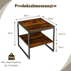 Set aus 2 Beistelltischen 2er Set Couchtisch mit Offenem Ablagefach Braun