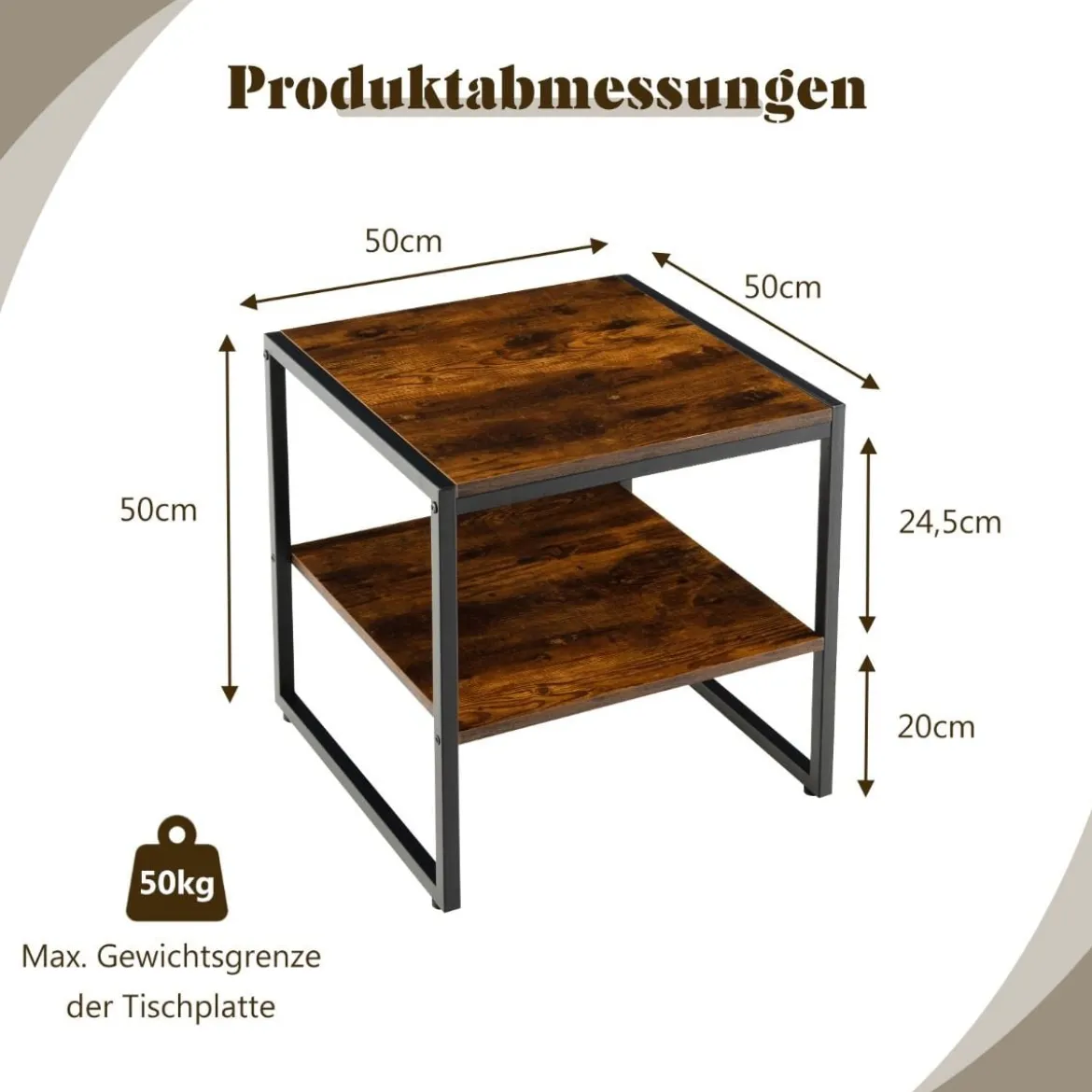 Set aus 2 Beistelltischen 2er Set Couchtisch mit Offenem Ablagefach Braun