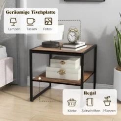 Set aus 2 Beistelltischen 2er Set Couchtisch mit Offenem Ablagefach Braun