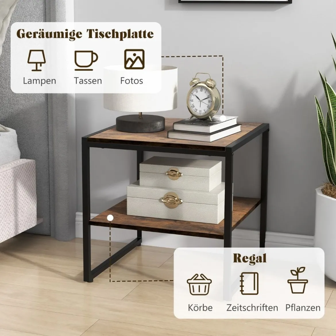 Set aus 2 Beistelltischen 2er Set Couchtisch mit Offenem Ablagefach Braun