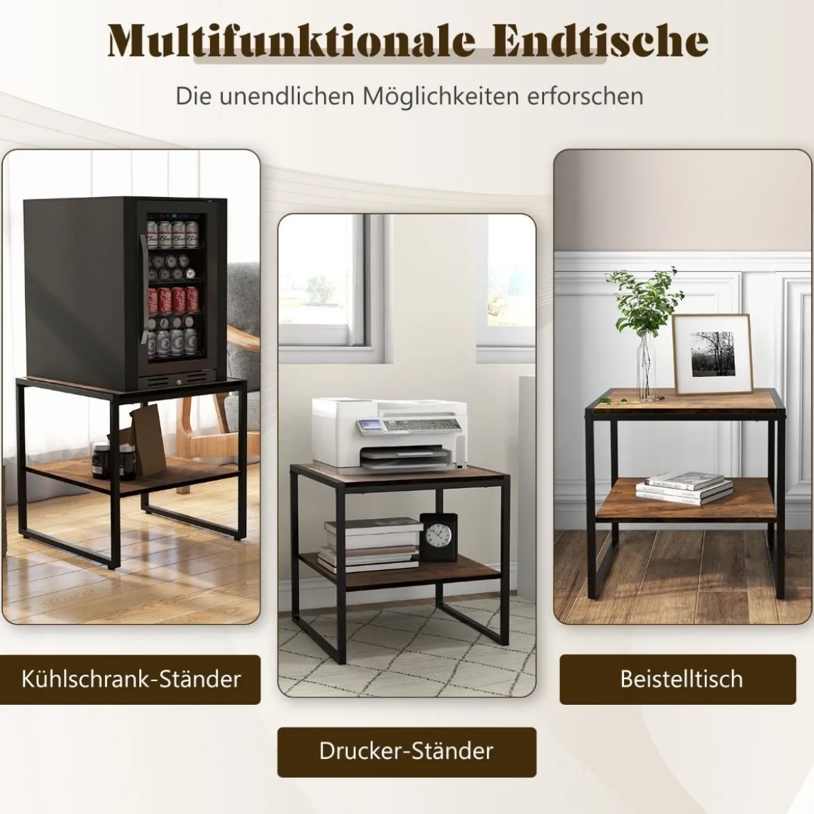 Set aus 2 Beistelltischen 2er Set Couchtisch mit Offenem Ablagefach Braun