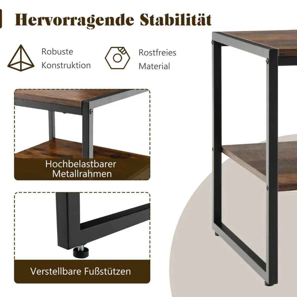 Set aus 2 Beistelltischen 2er Set Couchtisch mit Offenem Ablagefach Braun