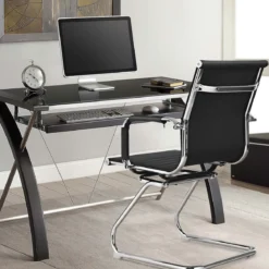 Set aus 6 Bürostühlen Moderne Konferenzstühle mit Mittlerer Rückenlehne & Kufengestell Schwarz
