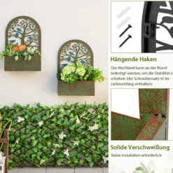 Set aus 2 dekorativen Hochbeeten für den Garten Wand-Pflanzkästen 40 x 17 x 60 cm Rost
