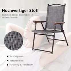 Set aus 2 Klappstühlen für die Terrasse klappbare Gartenstühle Grau