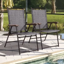 Set aus 2 Klappstühlen für die Terrasse klappbare Gartenstühle Grau
