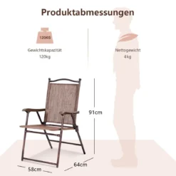 Set aus 2 Klappstühlen für die Terrasse klappbare Gartenstühle Braun