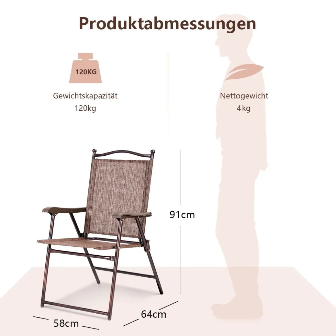 Set aus 2 Klappstühlen für die Terrasse klappbare Gartenstühle Braun
