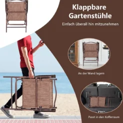 Set aus 2 Klappstühlen für die Terrasse klappbare Gartenstühle Braun