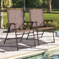 Set aus 2 Klappstühlen für die Terrasse klappbare Gartenstühle Braun