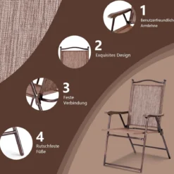 Set aus 2 Klappstühlen für die Terrasse klappbare Gartenstühle Braun