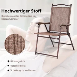 Set aus 2 Klappstühlen für die Terrasse klappbare Gartenstühle Braun