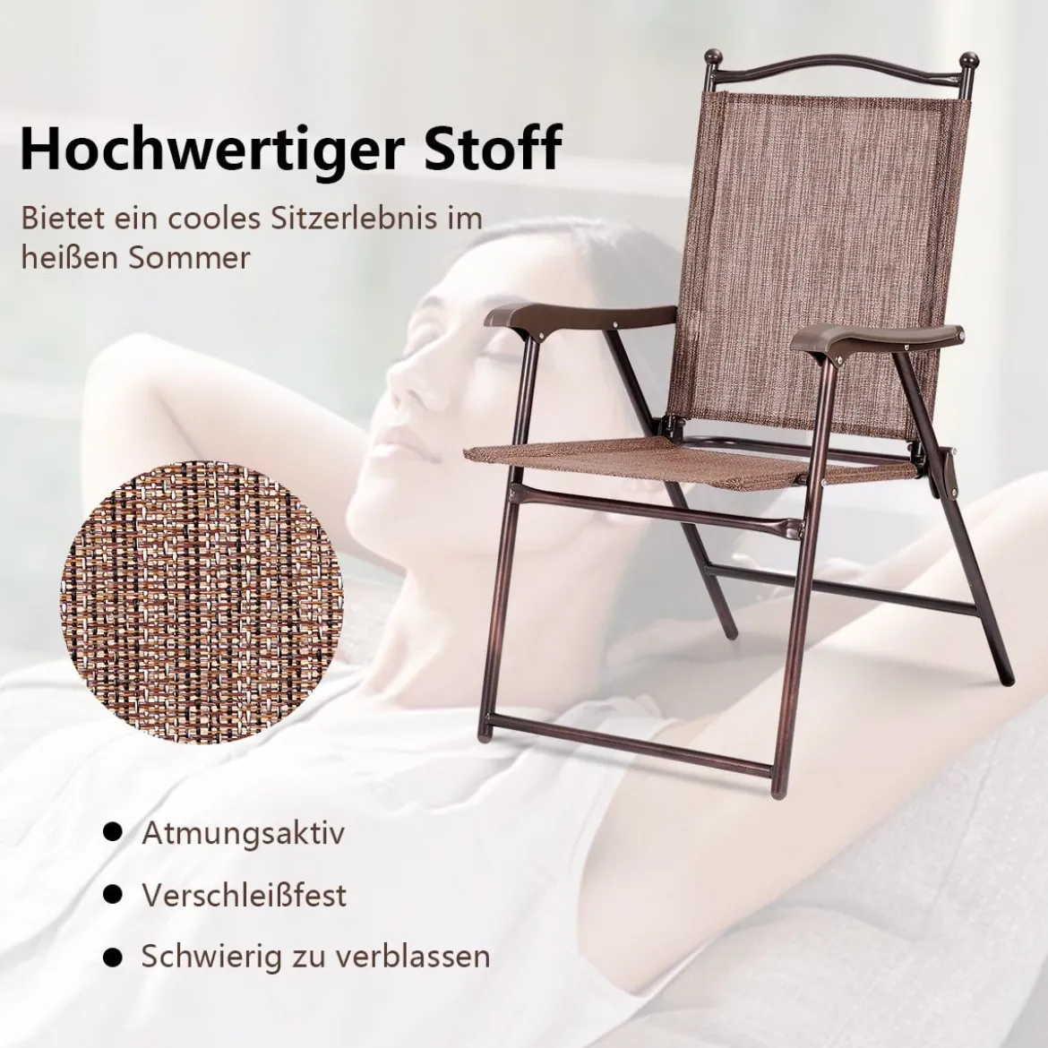 Set aus 2 Klappstühlen für die Terrasse klappbare Gartenstühle Braun