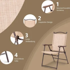 Set aus 2 Klappstühlen für die Terrasse klappbare Gartenstühle Beige