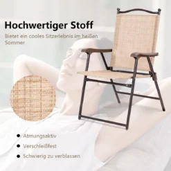 Set aus 2 Klappstühlen für die Terrasse klappbare Gartenstühle Beige